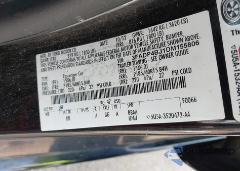 2013 Ford Fiesta Se from USA, damaged, VIN 3FADP4BJ1DM155806